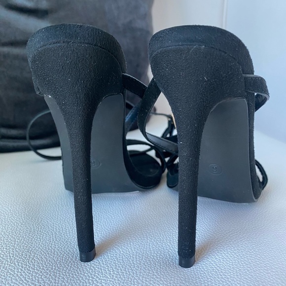 NWOT Lulu’s Bisty Black Suede Ankle Strap High Heel Sandals size 6 - Picture 7 of 9